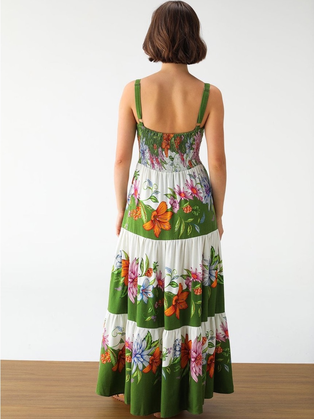 FARM Rio White Maxi Dress with Green Straps and Multicolor Floral Print - Picture 2 of 11